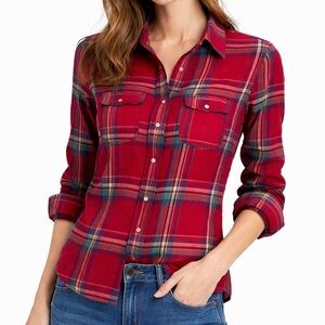 GILLY HICKS Red Plaid Flannel Button-Up Shirt XS